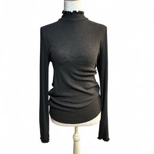 Black Ribbed Turtleneck Top